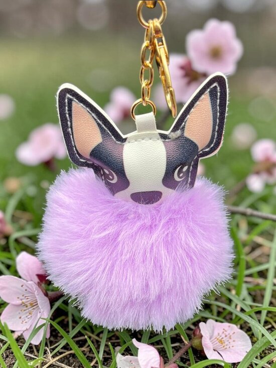 Boutique Accessories - Purple Pom Pom Dog Keychain